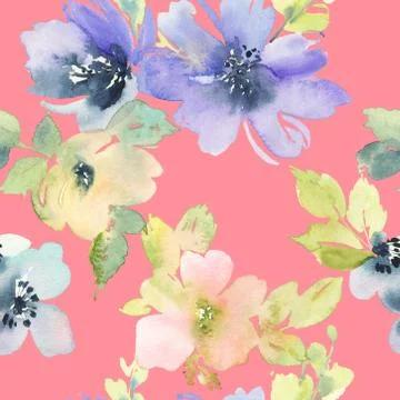 Seamless pattern with flowers watercolor Stock Illustration