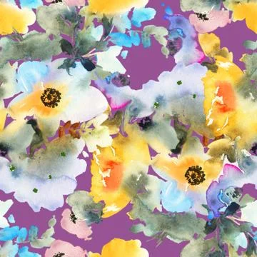 Seamless pattern with flowers watercolor Stock Illustration