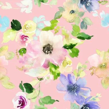 Seamless pattern with flowers watercolor Stock Illustration