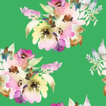 Seamless pattern with flowers watercolor Stock Illustration