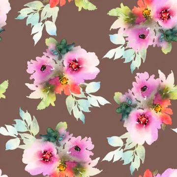 Seamless pattern with flowers watercolor Illustrazione stock