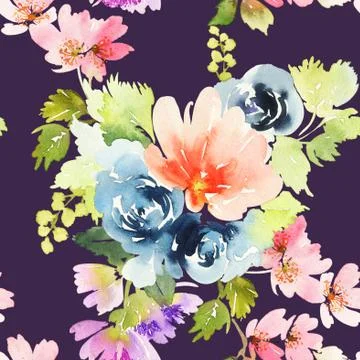 Seamless pattern with flowers watercolor Stock Illustration