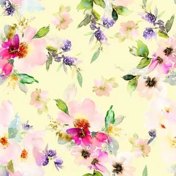 Seamless pattern with flowers watercolor Stock Illustration
