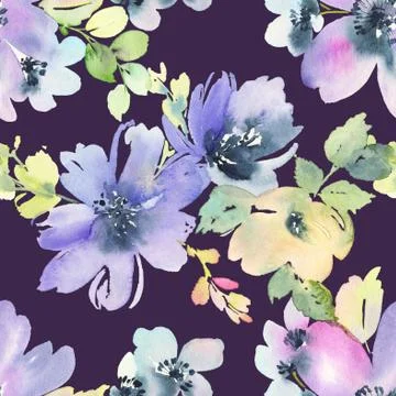 Seamless pattern with flowers watercolor Stock Illustration