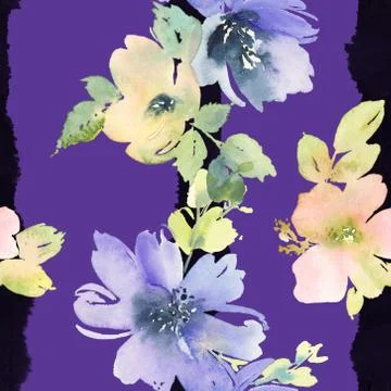 Seamless pattern with flowers watercolor Stock Illustration