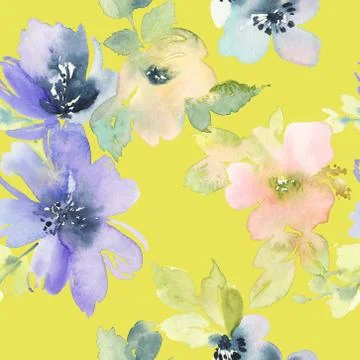 Seamless pattern with flowers watercolor Stock Illustration