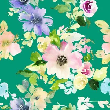 Seamless pattern with flowers watercolor Stock Illustration
