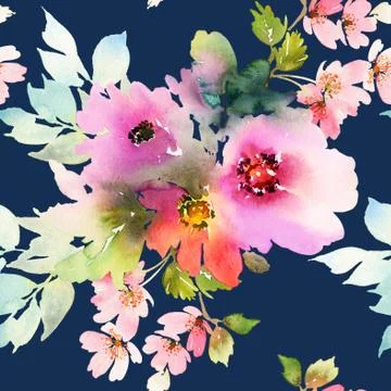 Seamless pattern with flowers watercolor Stock Illustration