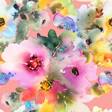 Seamless pattern with flowers watercolor Stock Illustration