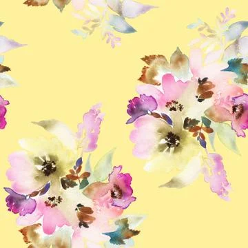 Seamless pattern with flowers watercolor Stock Illustration