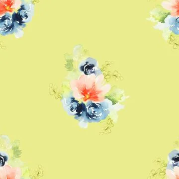 Seamless pattern with flowers watercolor Stock Illustration