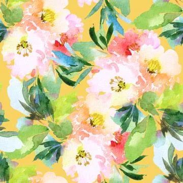 Seamless pattern with flowers watercolor Stock Illustration