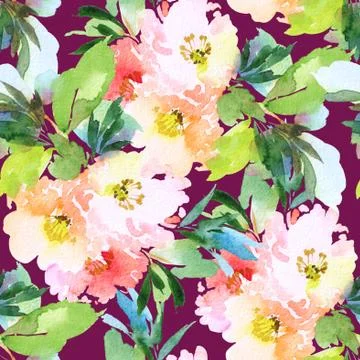 Seamless pattern with flowers watercolor Illustrazione stock