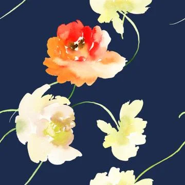 Seamless pattern with flowers watercolor Stock Illustration