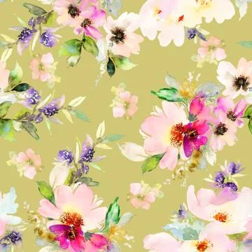 Seamless pattern with flowers watercolor Stock Illustration