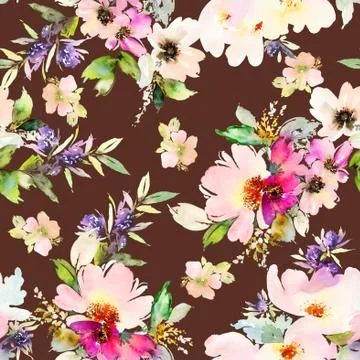 Seamless pattern with flowers watercolor Stock Illustration