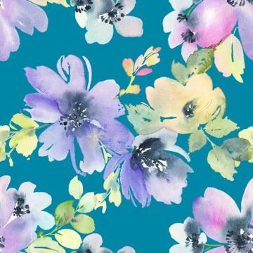 Seamless pattern with flowers watercolor Stock Illustration