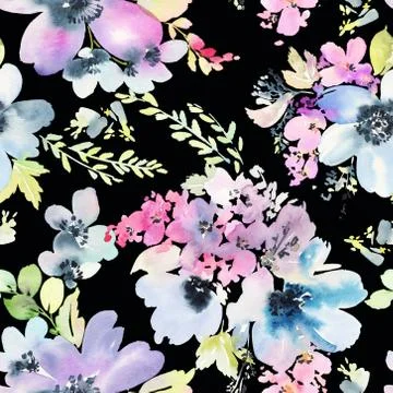 Seamless pattern with flowers watercolor Illustrazione stock