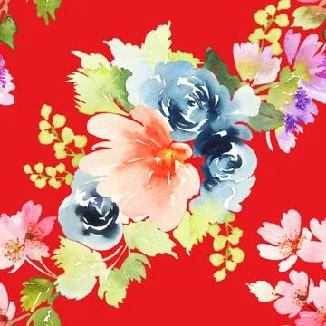 Seamless pattern with flowers watercolor Stock Illustration