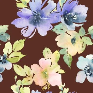 Seamless pattern with flowers watercolor Stock Illustration