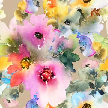 Seamless pattern with flowers watercolor Stock Illustration