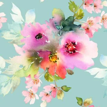 Seamless pattern with flowers watercolor Stock Illustration