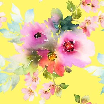 Seamless pattern with flowers watercolor Stock Illustration