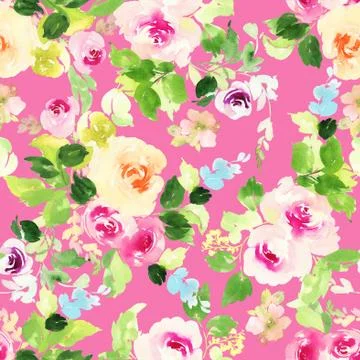 Seamless pattern with flowers watercolor Stock Illustration