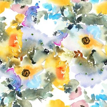 Seamless pattern with flowers watercolor Stock Illustration