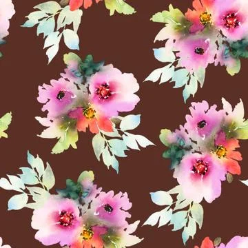 Seamless pattern with flowers watercolor Stock Illustration