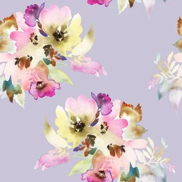 Seamless pattern with flowers watercolor Stock Illustration