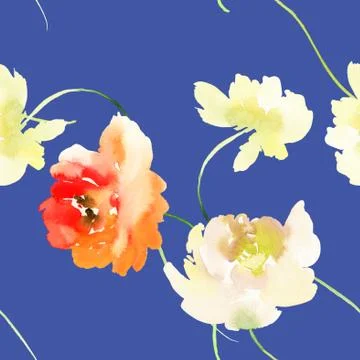 Seamless pattern with flowers watercolor Stock Illustration