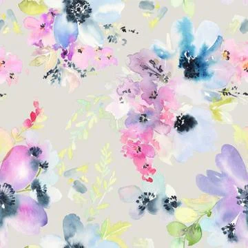 Seamless pattern with flowers watercolor Stock Illustration