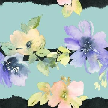 Seamless pattern with flowers watercolor Stock Illustration