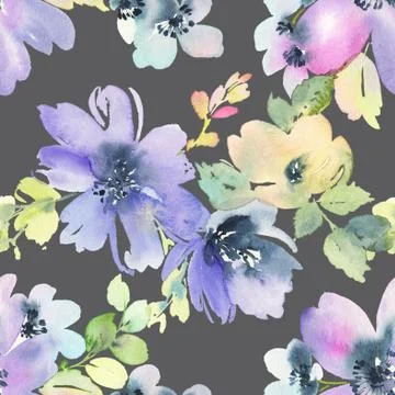 Seamless pattern with flowers watercolor Stock Illustration
