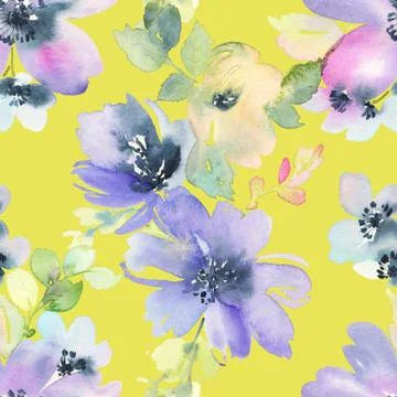 Seamless pattern with flowers watercolor Stock Illustration
