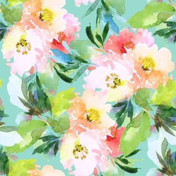 Seamless pattern with flowers watercolor Illustrazione stock
