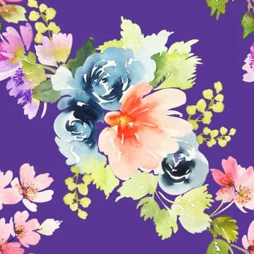 Seamless pattern with flowers watercolor Stock Illustration