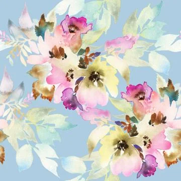 Seamless pattern with flowers watercolor Stock-Illustration