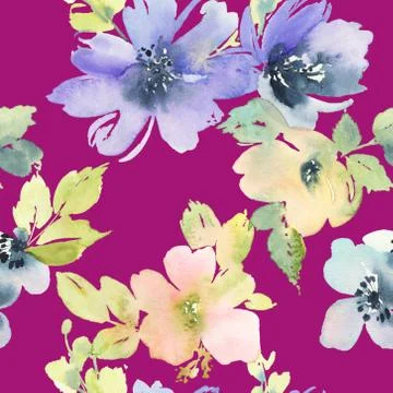 Seamless pattern with flowers watercolor Stock Illustration