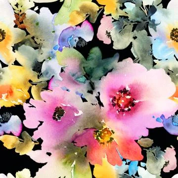 Seamless pattern with flowers watercolor Stock Illustration