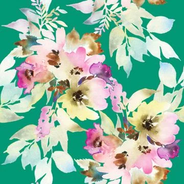 Seamless pattern with flowers watercolor Stock Illustration