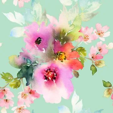 Seamless pattern with flowers watercolor Illustrazione stock
