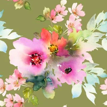 Seamless pattern with flowers watercolor Stock Illustration