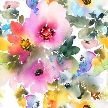 Seamless pattern with flowers watercolor Stock Illustration