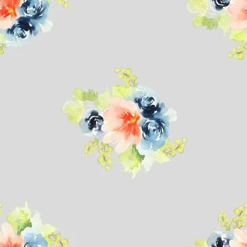 Seamless pattern with flowers watercolor Stock-Illustration