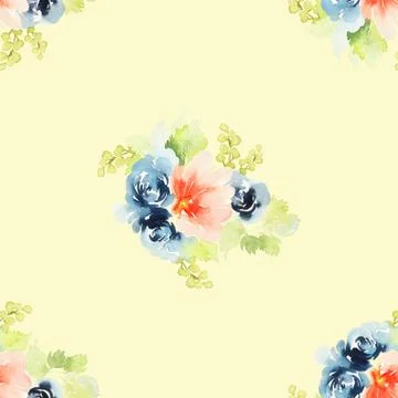 Seamless pattern with flowers watercolor Stock Illustration