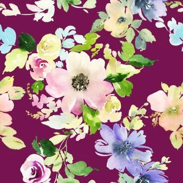 Seamless pattern with flowers watercolor Stock Illustration