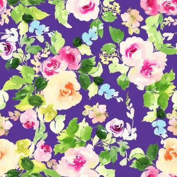 Seamless pattern with flowers watercolor Stock Illustration