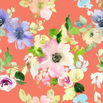 Seamless pattern with flowers watercolor Stock Illustration